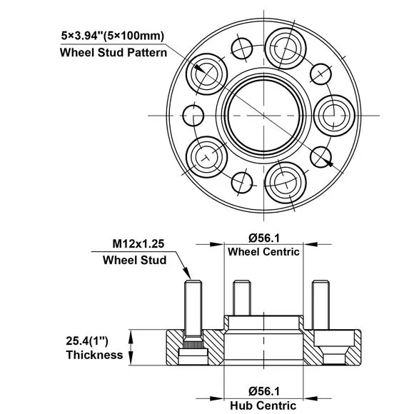 Technical Parameters for PCD 5x100 CB57.1 Wheel Spacer Adapter