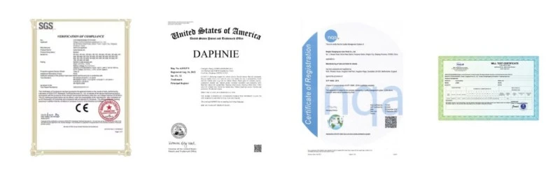 J&W Auto Parts certifications including ISO9001, IATF16949, SGS testing, RoHS, and REACH