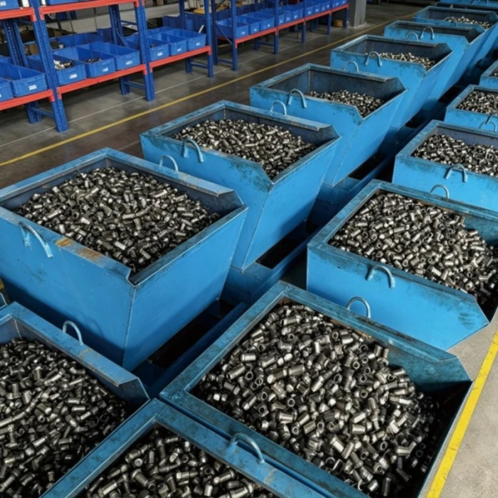 Photos of the M12x1.5 spherical-seat wheel bolt production workshop, cold-heading equipment, and CNC machining equipment.